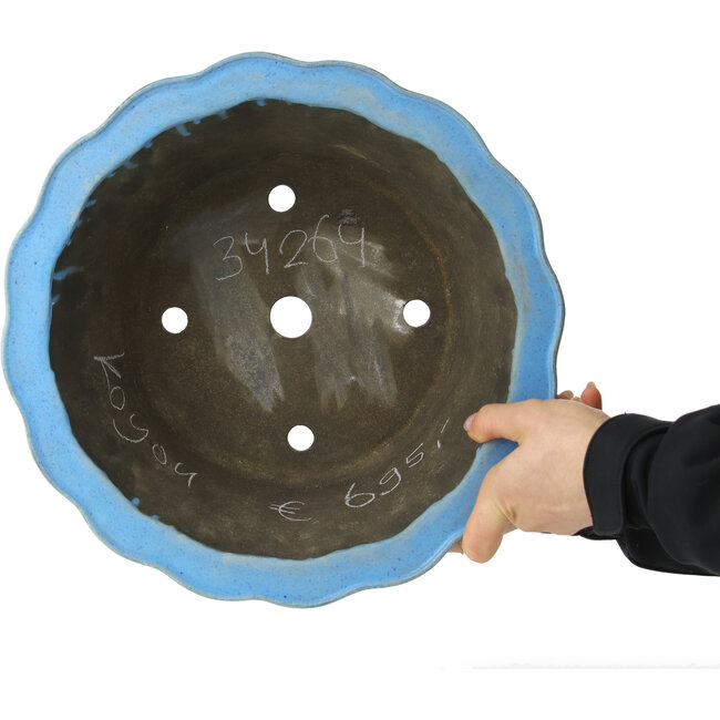 Pot à bonsaï rond en forme de fleur bleu clair de Koyou - 310 x 310 x 145 mm