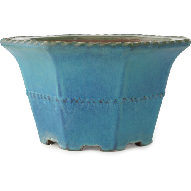 Pot à bonsaï octogonal turquoise de Yamaaki - 400 x 400 x 215 mm