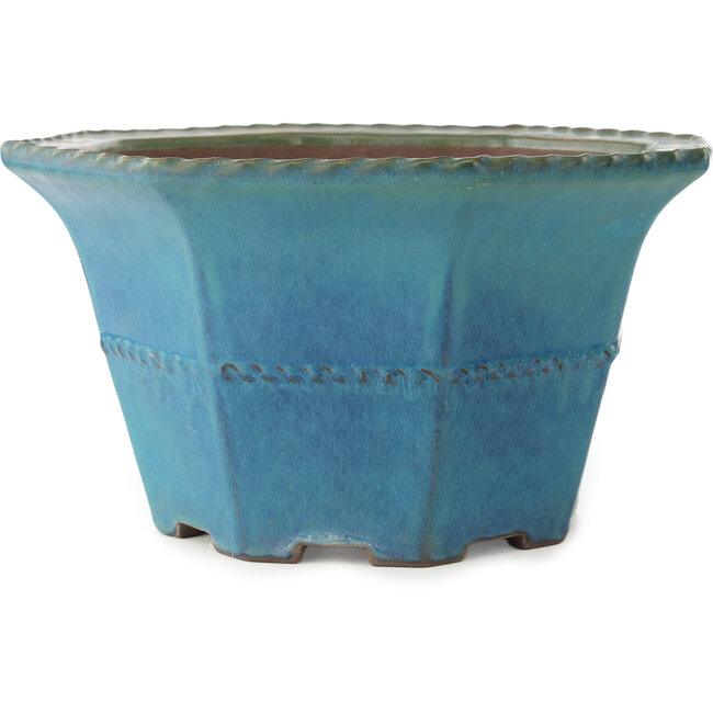 Achthoekige turquoise bonsaipot van Yamaaki - 400 x 400 x 215 mm