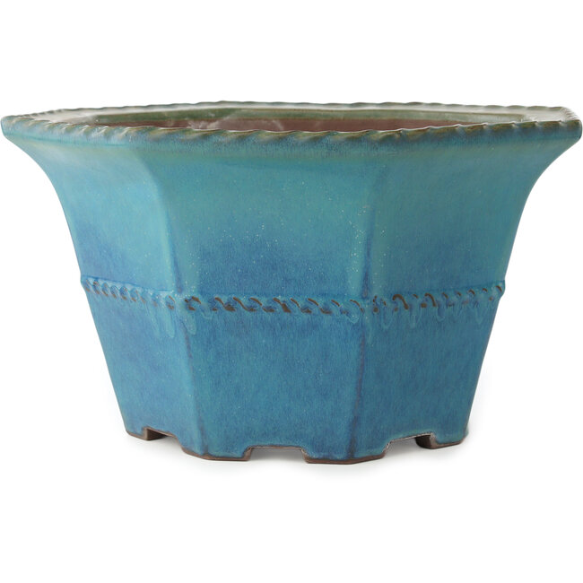 Pot à bonsaï octogonal turquoise de Yamaaki - 400 x 400 x 215 mm