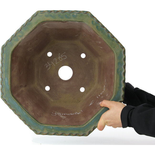 Pot à bonsaï octogonal turquoise de Yamaaki - 400 x 400 x 215 mm