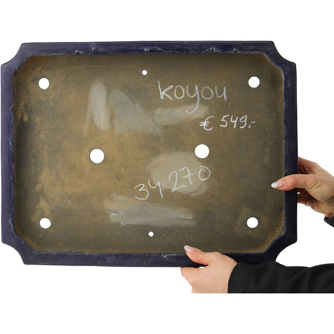 Rectangular dark blue bonsai pot by Koyou - 460 x 352 x 55 mm