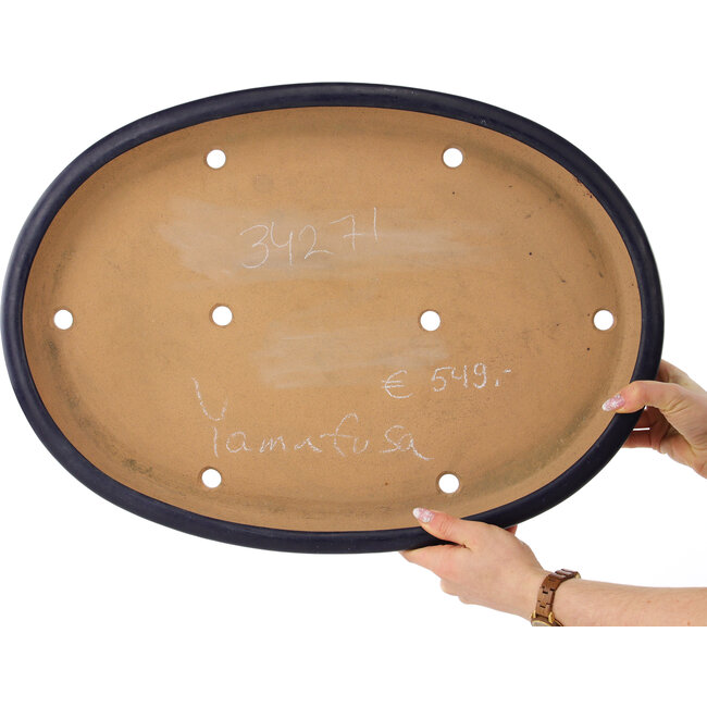 Maceta ovalada para bonsái de color azul oscuro de Yamafusa - 555 x 395 x 65 mm