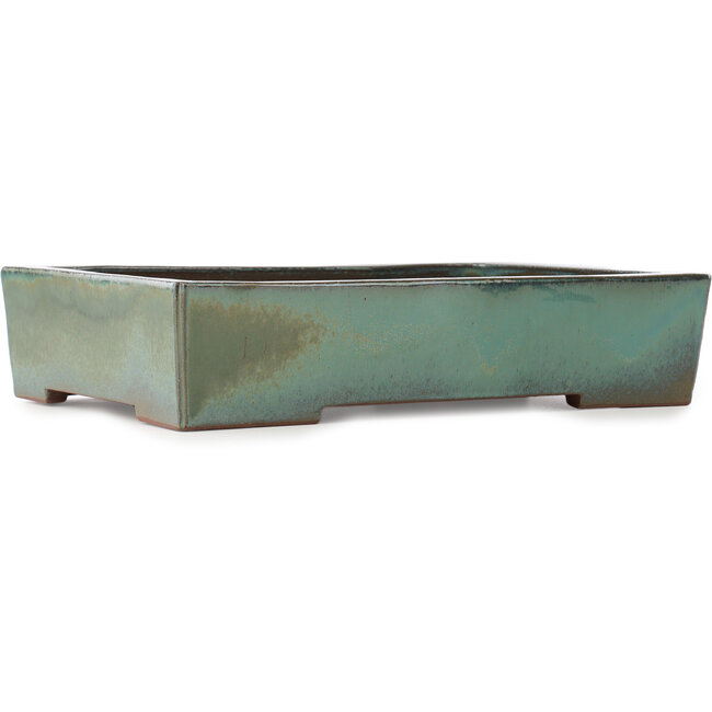 Maceta rectangular turquesa para bonsái de Kakuzan - 398 x 290 x 85 mm