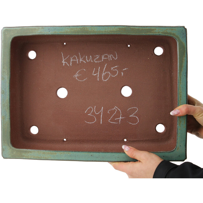 Rectangular turquoise bonsai pot by Kakuzan - 398 x 290 x 85 mm