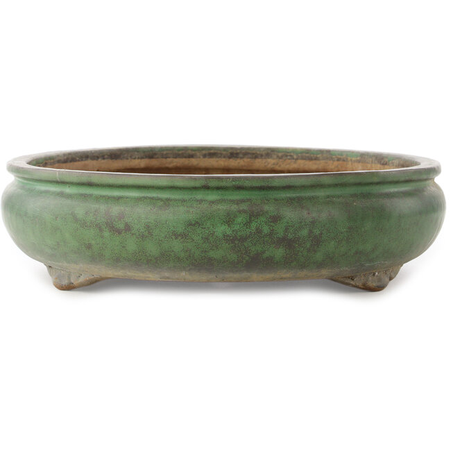 Pot à bonsaï ovale vert de Shuhou - 470 x 360 x 95 mm