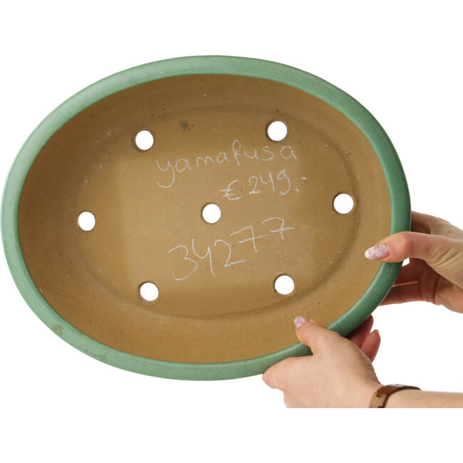 Ovale groene bonsai pot van Yamafusa - 345 x 270 x 85 mm