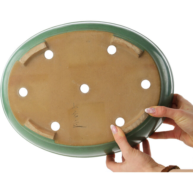 Oval green bonsai pot by Yamafusa - 345 x 270 x 85 mm