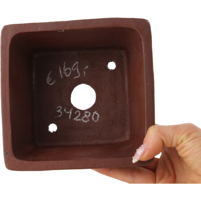 Square unglazed bonsai pot by Shibakatsu - 140 x 135 x 87 mm