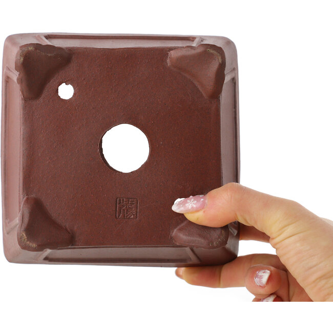 Maceta cuadrada sin esmaltar para bonsái de Shibakatsu - 140 x 135 x 87 mm