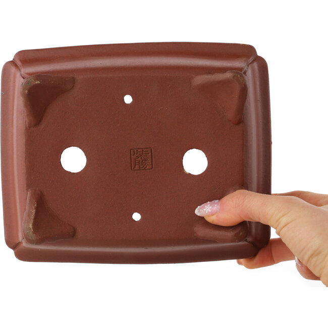 Rechthoekige ongeglazuurde bonsaipot van Shibakatsu - 185 x 152 x 65 mm