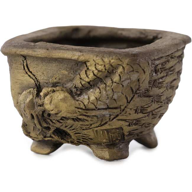 Square unglazed bonsai pot by Tani Ranzan - 55 x 55 x 38 mm