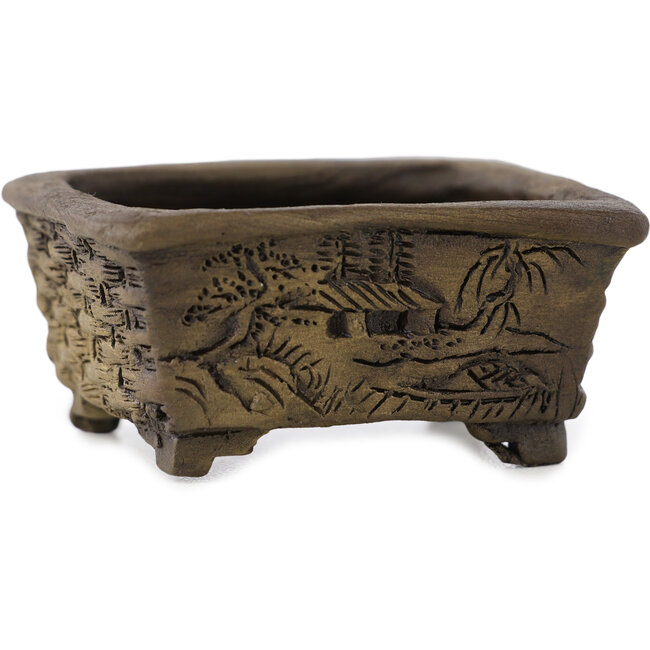 Rectangular unglazed bonsai pot by Tani Ranzan - 58 x 45 x 25 mm
