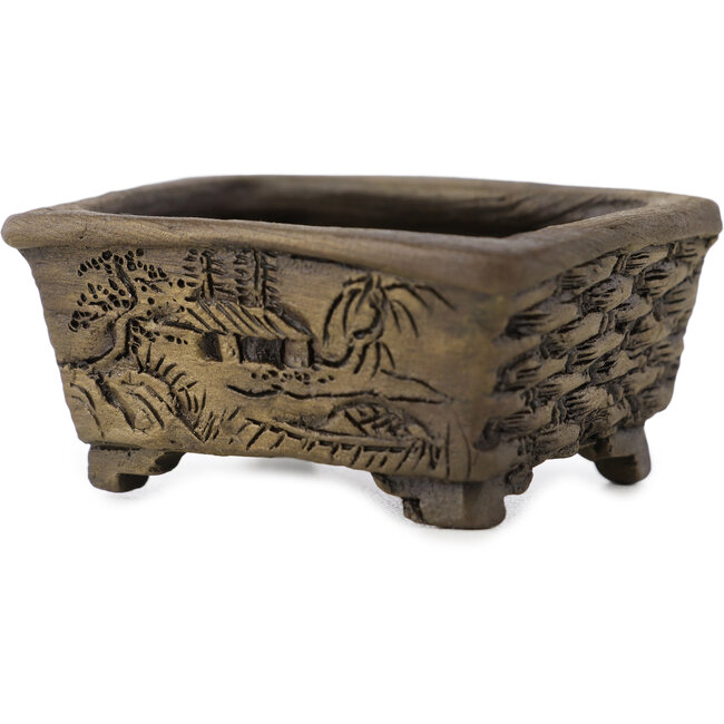 Pot à bonsaï rectangulaire non émaillé de Tani Ranzan - 58 x 45 x 25 mm