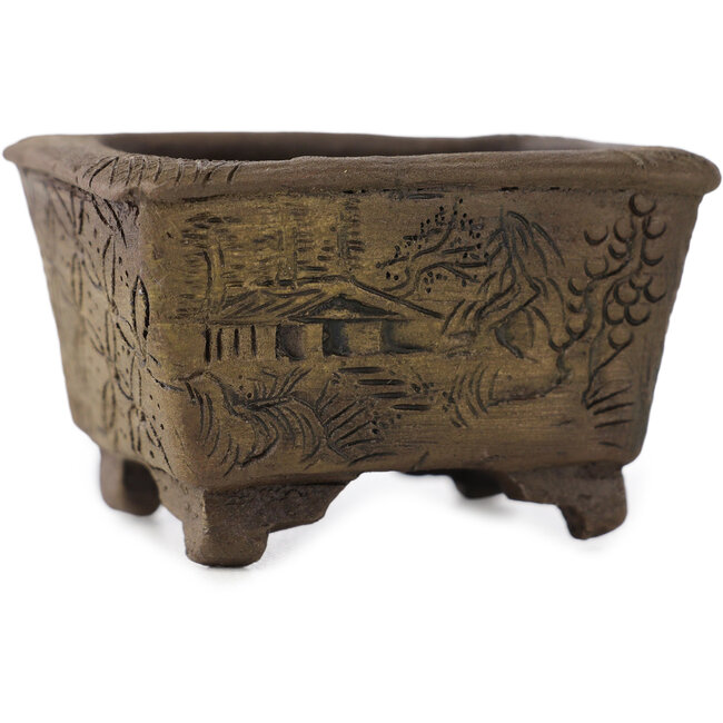 Rectangular unglazed bonsai pot by Tani Ranzan - 49 x 37 x 28 mm