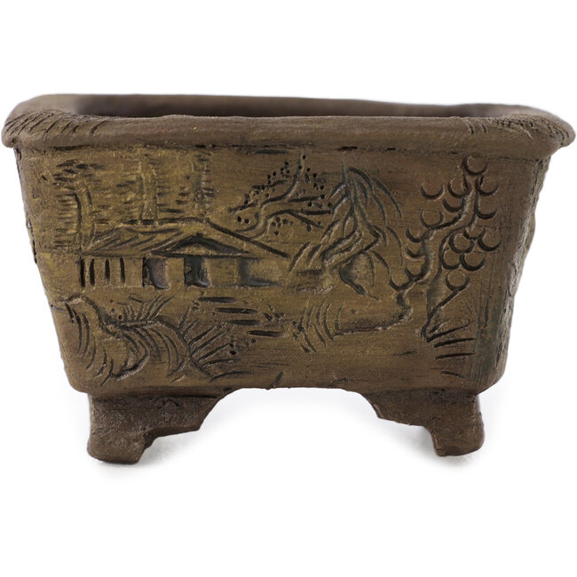 Pot à bonsaï rectangulaire non émaillé de Tani Ranzan - 49 x 37 x 28 mm