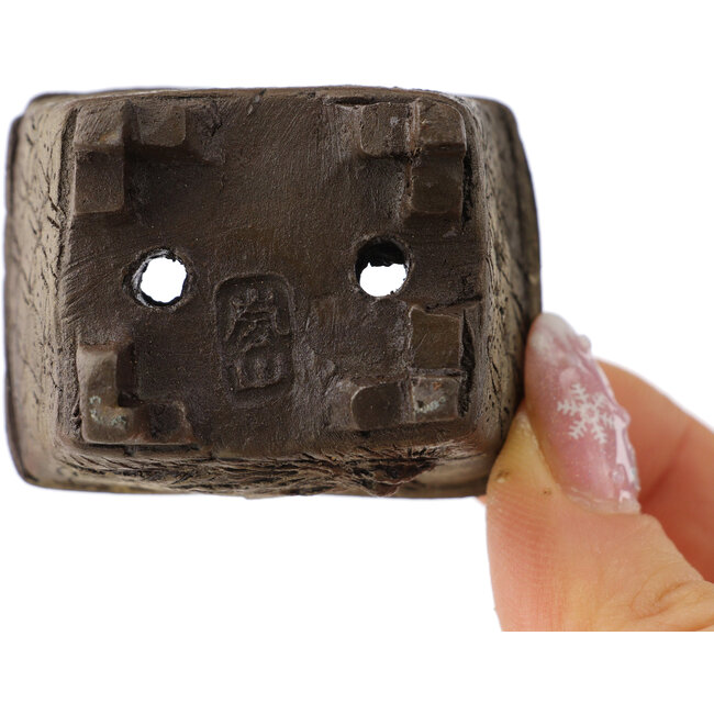 Rechthoekige ongeglazuurde bonsaipot van Tani Ranzan - 49 x 37 x 28 mm