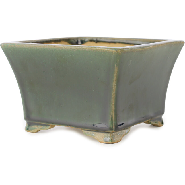 Square green bonsai pot by Shibakatsu - 140 x 135 x 90 mm