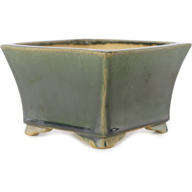 Vierkante groene bonsai pot van Shibakatsu - 140 x 135 x 90 mm