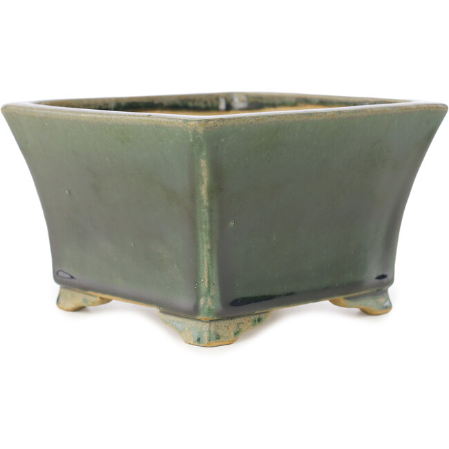 Square green bonsai pot by Shibakatsu - 140 x 135 x 90 mm