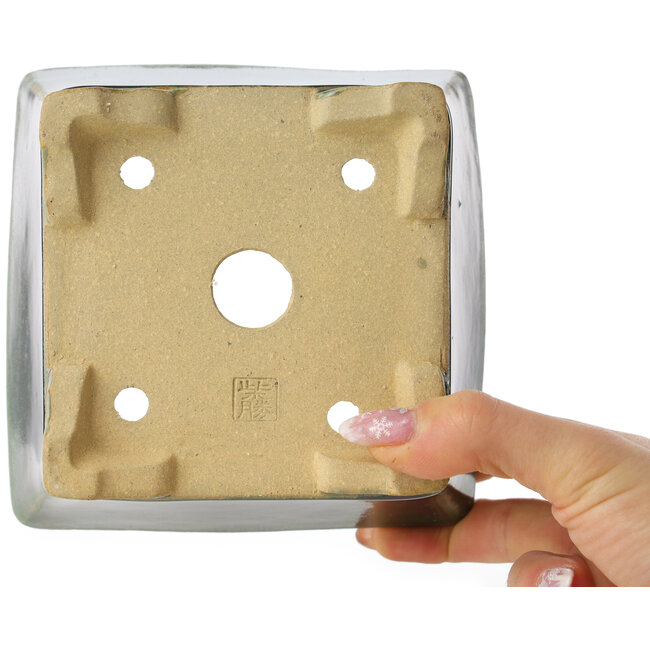 Square green bonsai pot by Shibakatsu - 140 x 135 x 90 mm