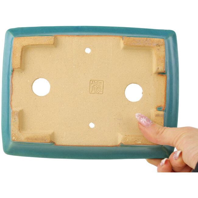 Rechteckiger blauer Bonsai-Topf von Shibakatsu - 195 x 145 x 50 mm