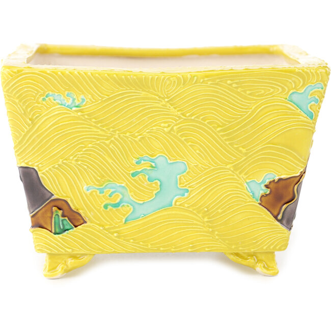 Pot à bonsaï carré multicolore jaune de Tou Ai - 123 x 123 x 83 mm