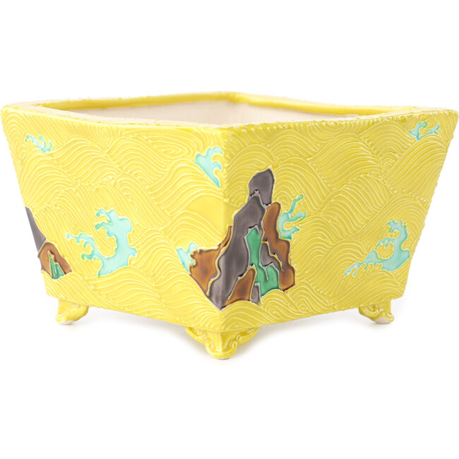 Pot à bonsaï carré multicolore jaune de Tou Ai - 123 x 123 x 83 mm