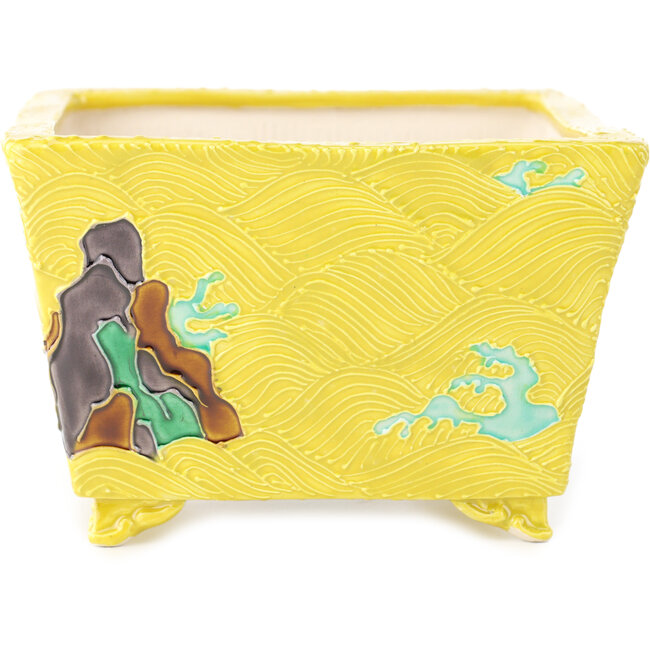 Square yellow multicolor bonsai pot by Tou Ai - 123 x 123 x 83 mm