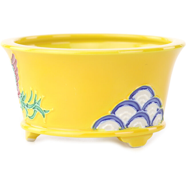 Ronde gele multicolor bonsai pot van Tou Ai - 80 x 80 x 40 mm