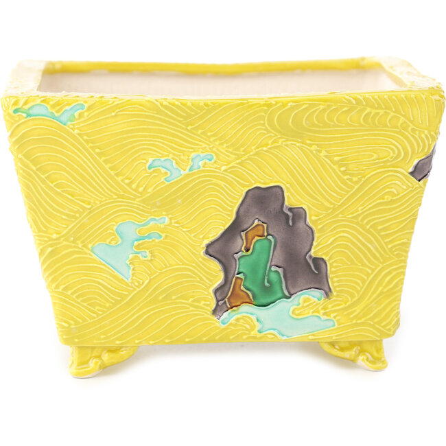 Pot à bonsaï carré multicolore jaune de Tou Ai - 123 x 123 x 83 mm