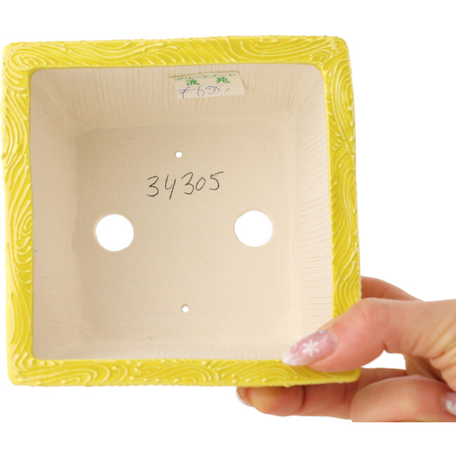 Pot à bonsaï carré multicolore jaune de Tou Ai - 123 x 123 x 83 mm