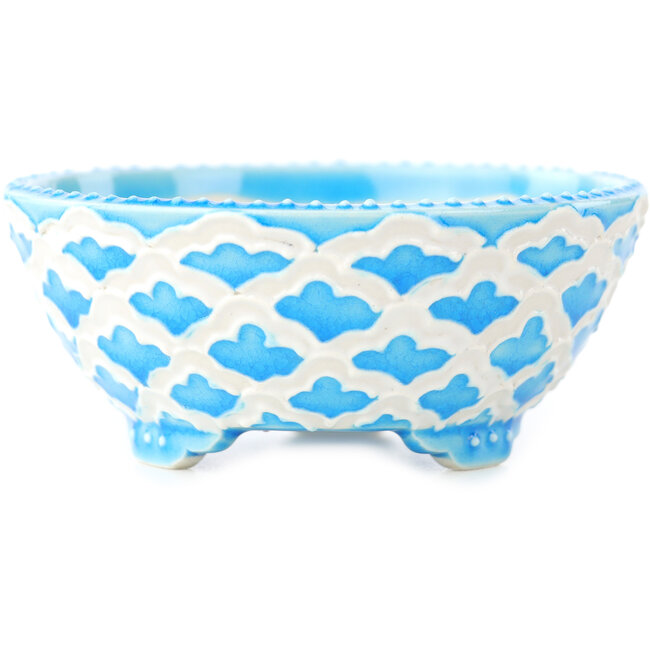 Round blue and white bonsai pot by Tou Ai - 75 x 75 x 30 mm