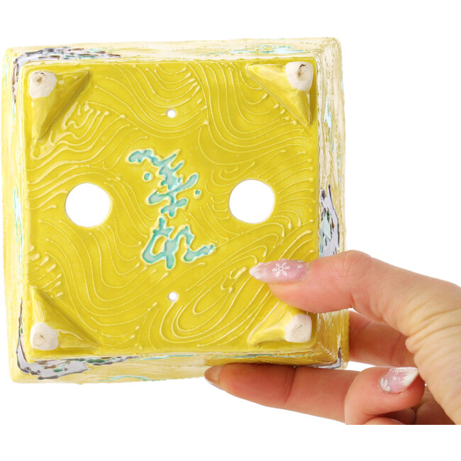 Pot à bonsaï carré multicolore jaune de Tou Ai - 123 x 123 x 83 mm