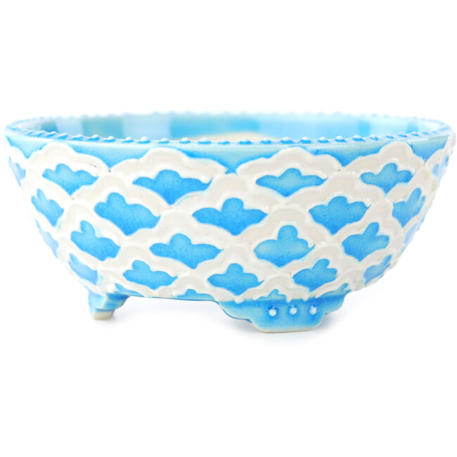 Vaso bonsai rotondo blu e bianco di Tou Ai - 75 x 75 x 30 mm