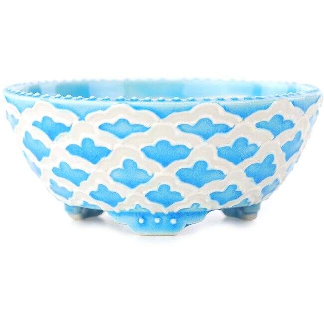 Maceta para bonsái redonda azul y blanca de Tou Ai - 75 x 75 x 30 mm