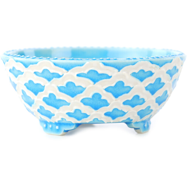 Maceta para bonsái redonda azul y blanca de Tou Ai - 75 x 75 x 30 mm