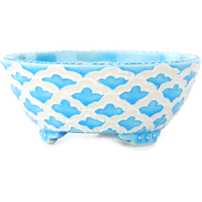 Maceta para bonsái redonda azul y blanca de Tou Ai - 75 x 75 x 30 mm