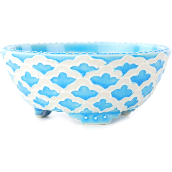 Ronde blauw-witte bonsaipot van Tou Ai - 75 x 75 x 30 mm