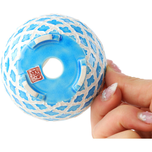 Maceta para bonsái redonda azul y blanca de Tou Ai - 75 x 75 x 30 mm