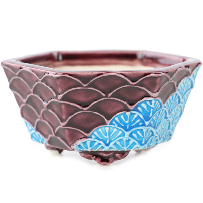 Vaso bonsai esagonale rosso e blu di Tou Ai - 75 x 75 x 35 mm