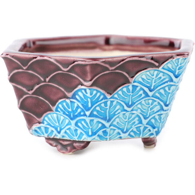 Vaso bonsai esagonale rosso e blu di Tou Ai - 75 x 75 x 35 mm