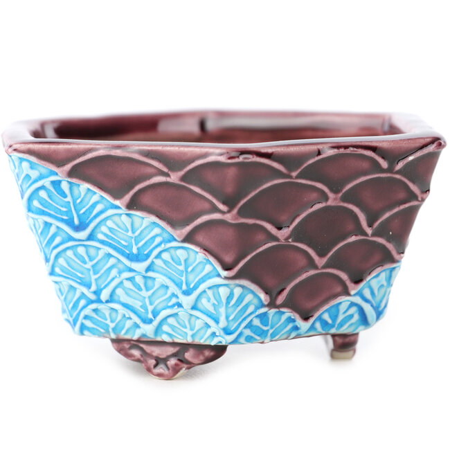 Zeshoekige rode en blauwe bonsaipot van Tou Ai - 75 x 75 x 35 mm