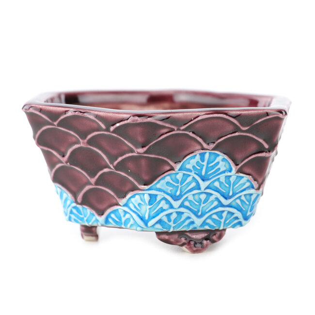 Zeshoekige rode en blauwe bonsaipot van Tou Ai - 75 x 75 x 35 mm