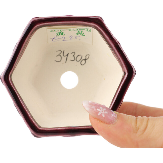 Zeshoekige rode en blauwe bonsaipot van Tou Ai - 75 x 75 x 35 mm