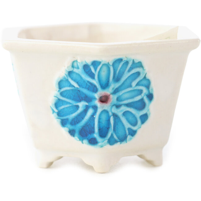 Maceta hexagonal para bonsái de color blanco y azul de Tou Ai - 45 x 45 x 25 mm