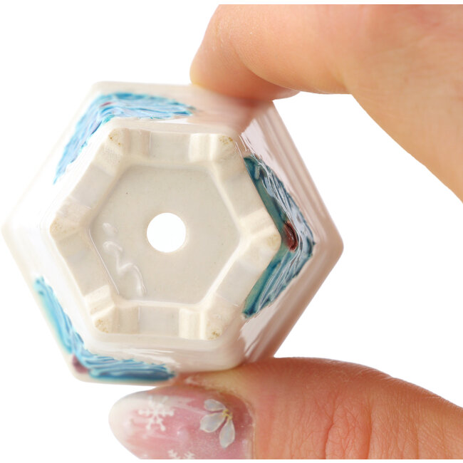 Vaso bonsai esagonale bianco e blu di Tou Ai - 45 x 45 x 25 mm