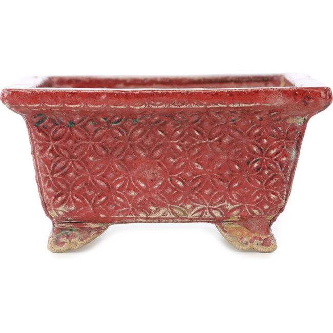 Rectangular red bonsai pot by Koto Chukan - 125 x 107 x 67 mm