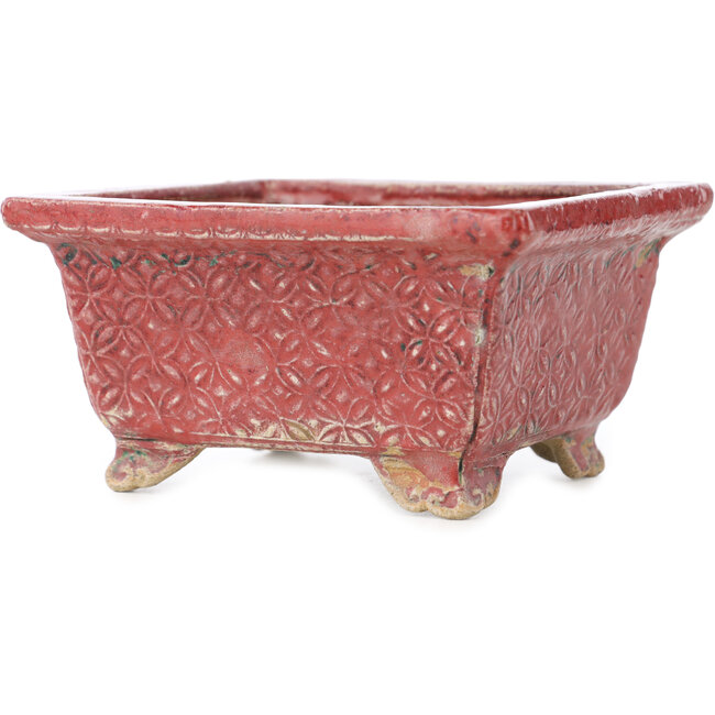 Vaso bonsai rettangolare rosso di Koto Chukan - 125 x 107 x 67 mm