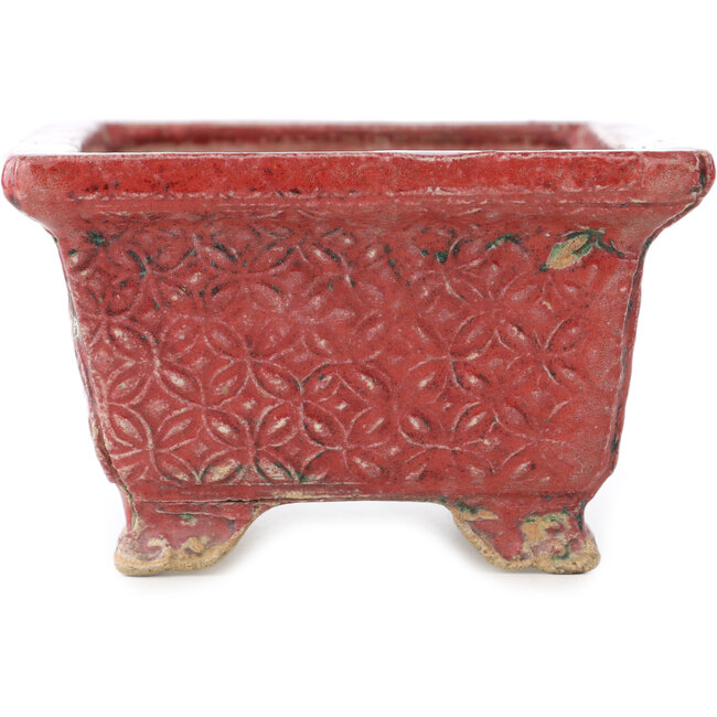 Rectangular red bonsai pot by Koto Chukan - 125 x 107 x 67 mm